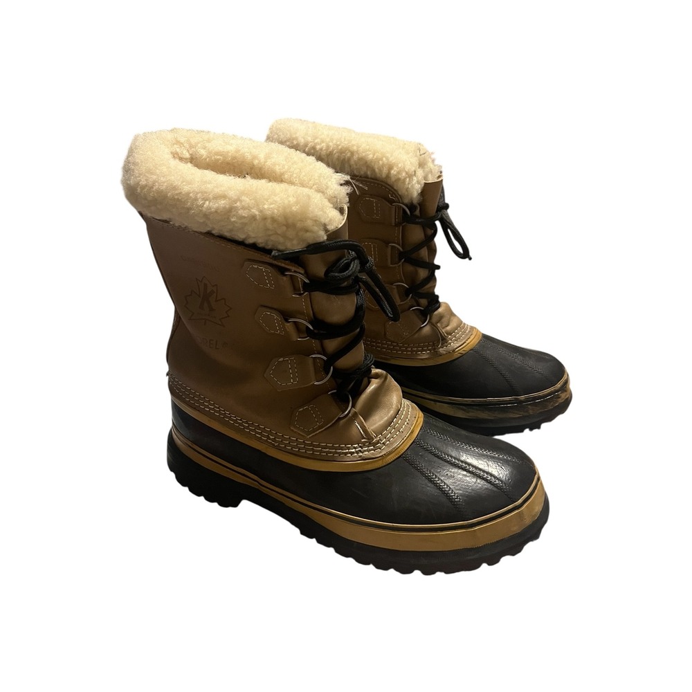 Vintage Sorel Caribou Mens 10 Winter Boots Tan Leather Waterproof Made in Canada